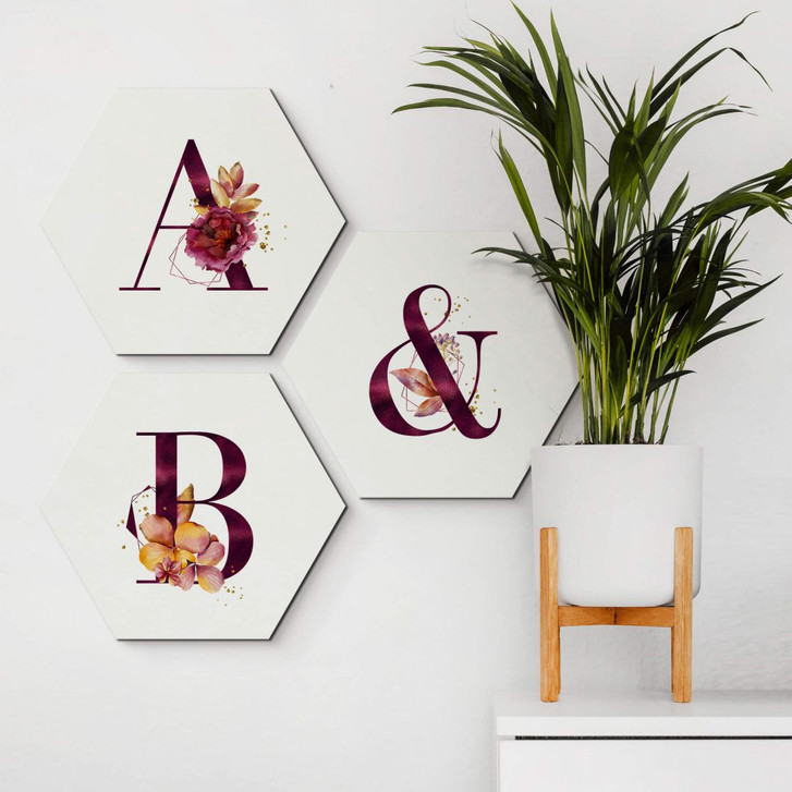 Hexagon - Alu-Dibond Buchstabensteine Burgundy Alphabet - WA309279