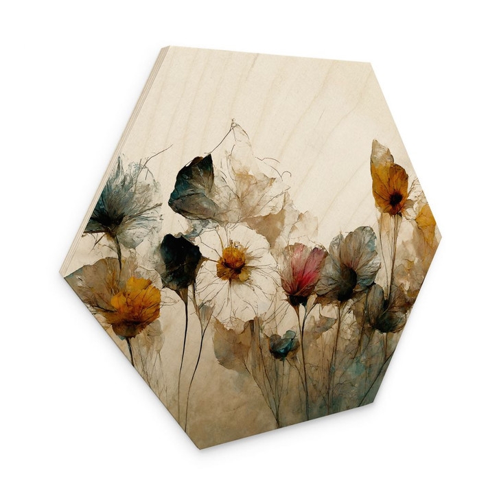 Hexagon Holzbild Bouquet aus Trockenblumen - Treechild - WA400955
