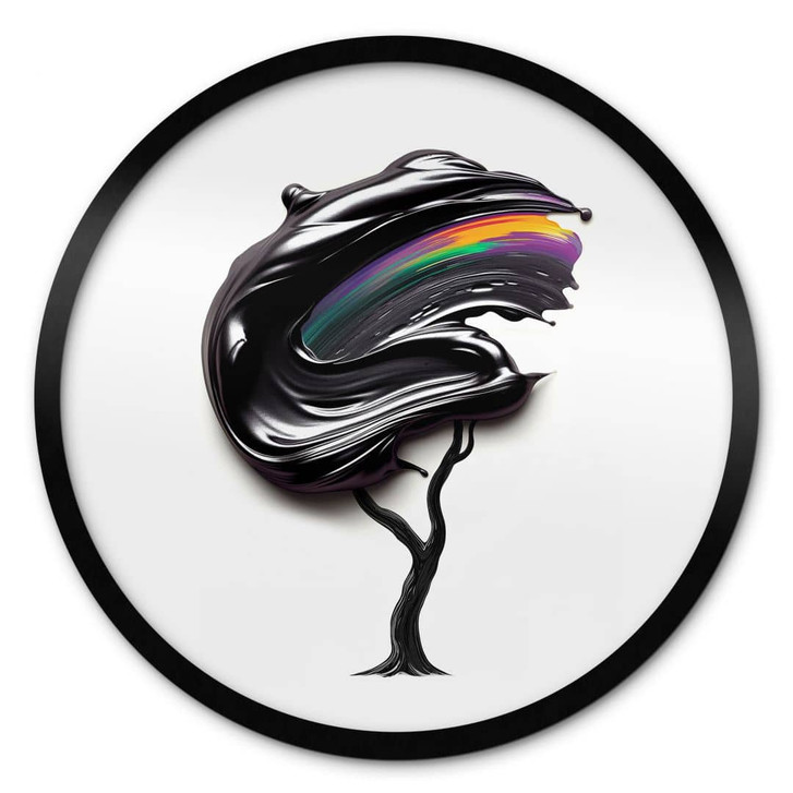 Poster Baum mit schwarzer 3D-Krone - Mielu - Rund - WA460205