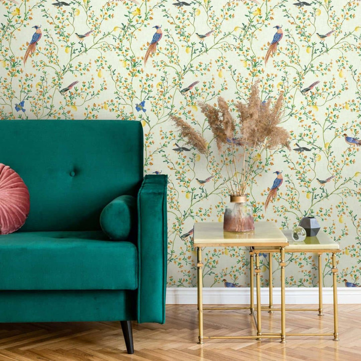 Vliestapete Vögel, Blumen Floral Natur matt in Grün - WA473020