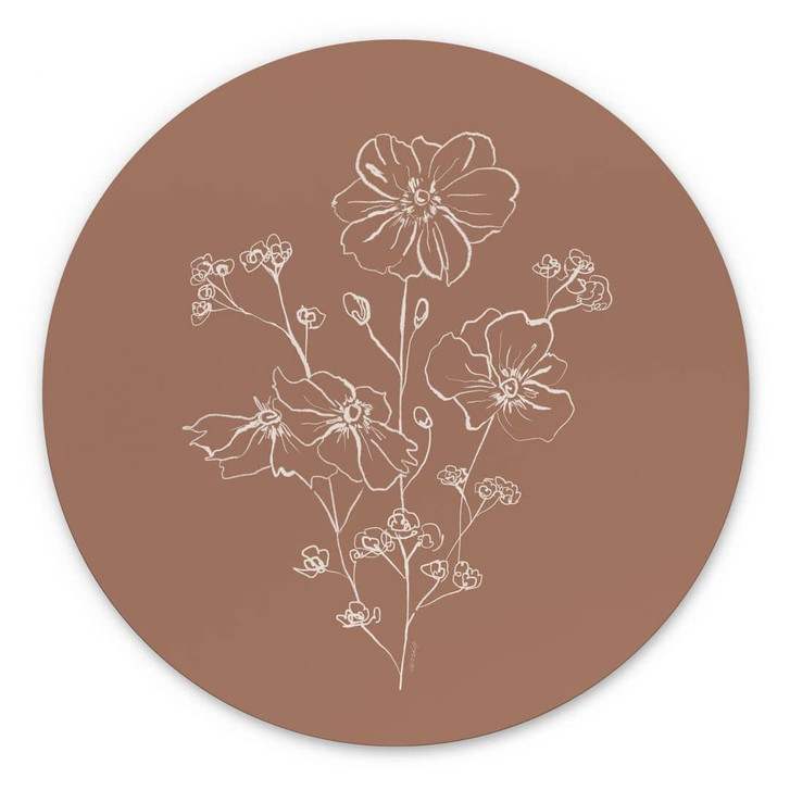 Wandbild Wildrosenstrauss Mocha-Mousse - Anis Illustration - Alu-Dibond Rund - WA436295