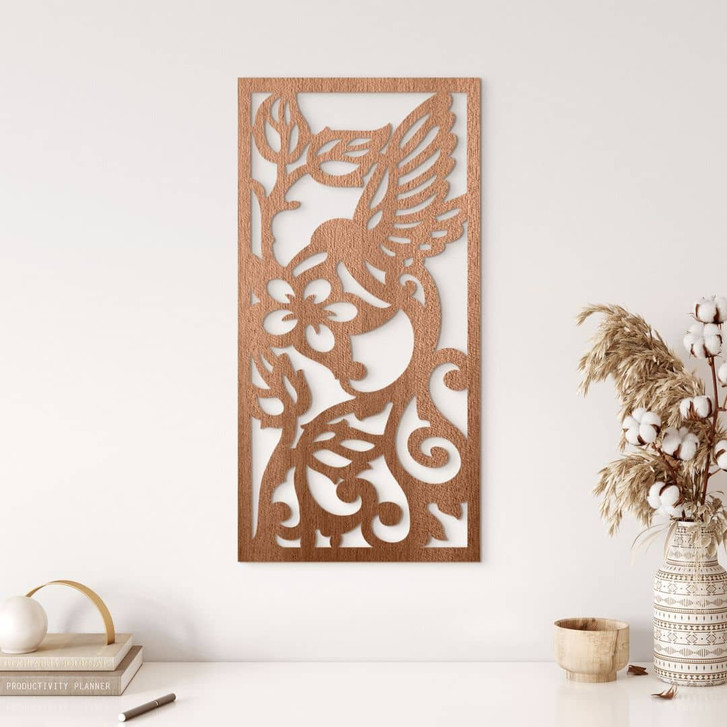 Wanddeko Kolibri-Blumen - Holzdeko Mahagoni - WA402194