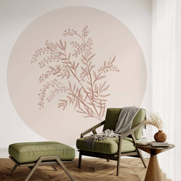 Fototapete Zweig der Akazie in Mokkafarben | Botanik Tapete - Anis Illustration - Rund - Selbstklebend/Vlies - WA468654