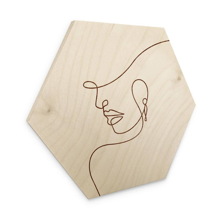 Hexagon Holzbild Zarte Konturen einer Frau - Line Art - Tunaboylu - WA471840