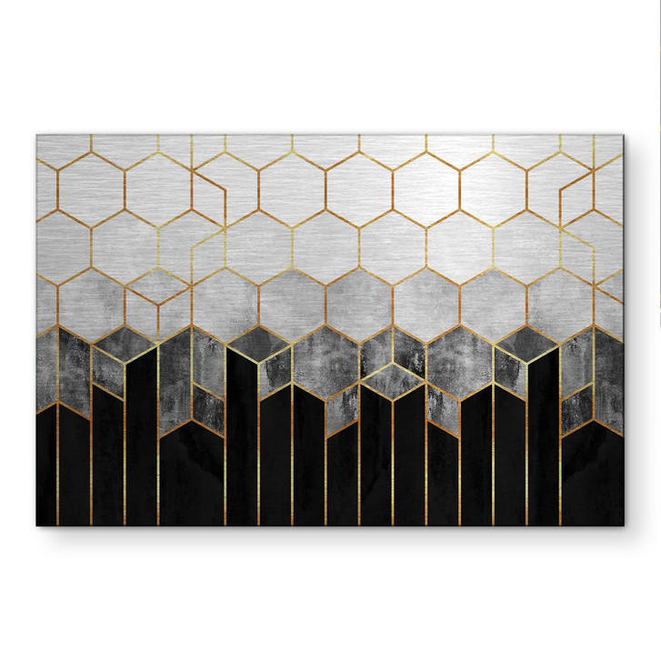 Alu-Dibond gebürstet mit Silbereffekt - Hexagone: schwarz und grau - Fredriksson - WA517159