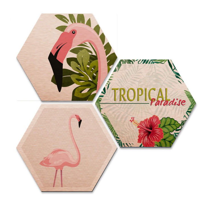 Hexagon - Alu-Dibond-Kupfereffekt - Flamingo 03 (3er Set) - WA233205
