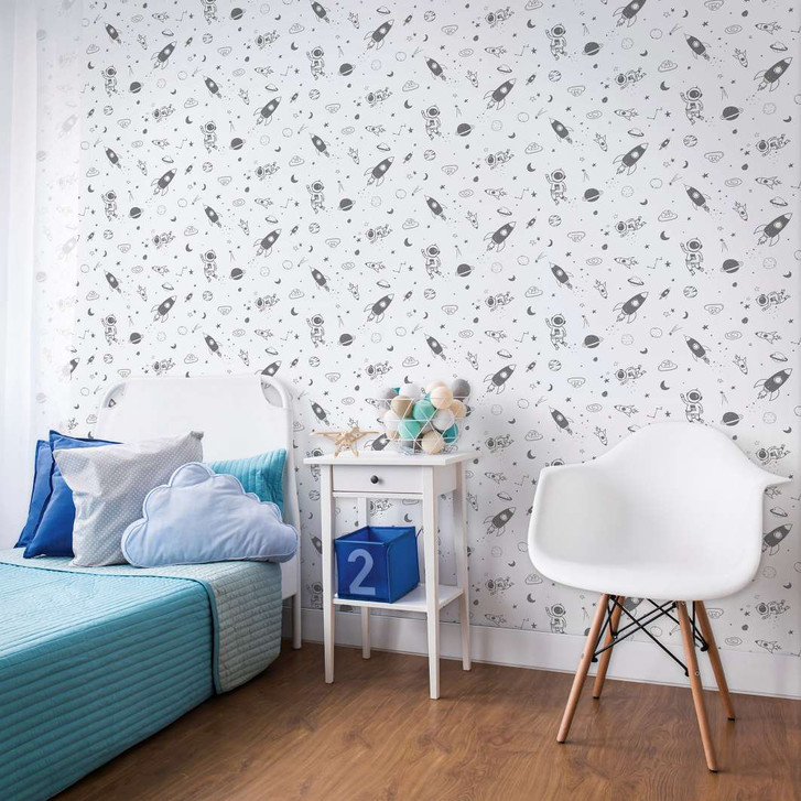 Kindertapete, Vliestapete mit Illustration Kids Walls weiss, grau - WA450933