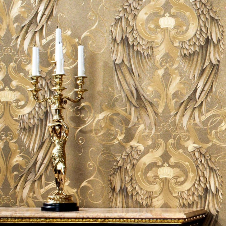 Vliestapete Flügel, Kronen Ornamental Klassisch in Gold  - WA445875