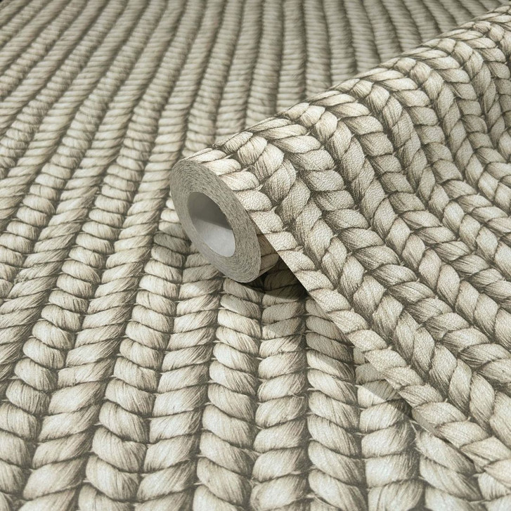 Vliestapete mit Kork Flecht-Optik beige, grau Textiloptik - WA508424