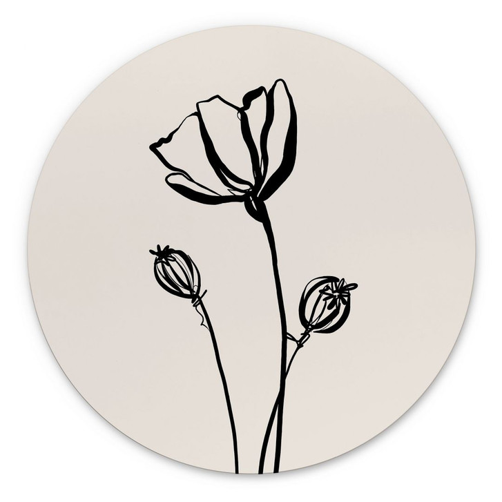 Wandbild Line Art Mohnblume - Cats & Dotz - Alu-Dibond Rund - WA491598