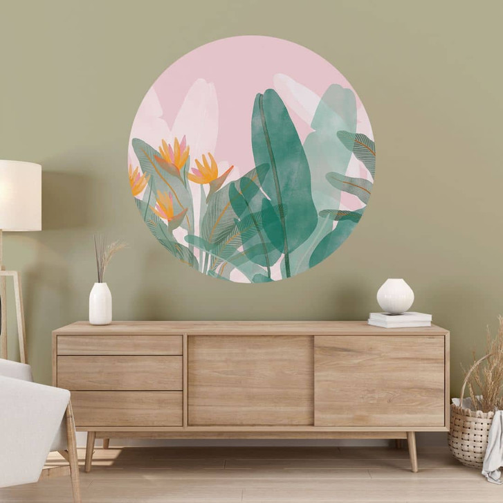 Wandtattoo Botanische Illustration in Grün und Rosa - Goed Blauw - Rund - WA484121