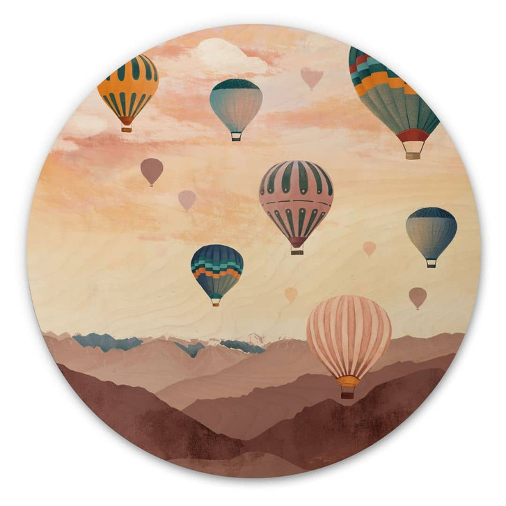 Holzbild Hoch hinaus mit den Heissluftballons - Goed Blauw - Rund - WA471880