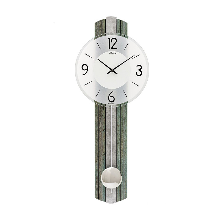 Pendelwanduhr Holzgehäuse, Holzstruktur mit Silberantik-Auflage - UG100790
