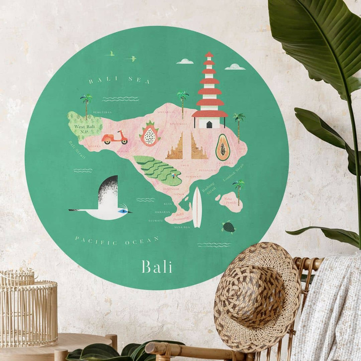 Wandtattoo Karte von Bali - Rivers - Rund - WA417732