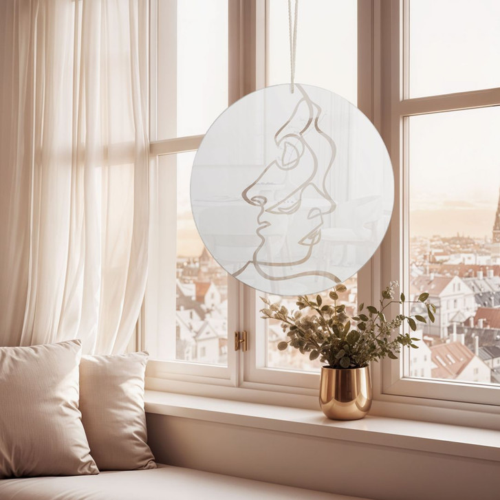 Acrylglasbild, Fensterbild zum Aufhängen Gesichter Line Art - Rund - WA415643