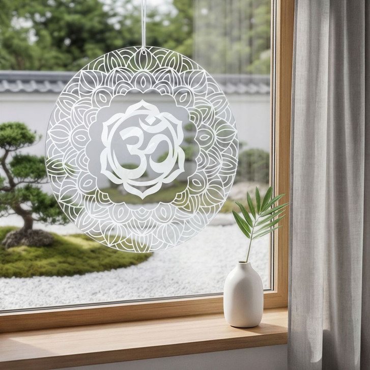 Acrylglasbild, Fensterbild zum Aufhängen Om-Zeichen mit Mandala - Rund - WA491325