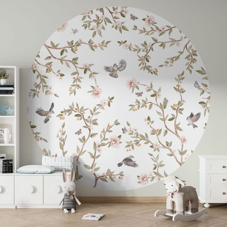 Fototapete Rosenstrauch mit Vögeln - Kikki Belle - Rund - Selbstklebend/Vlies - WA470265