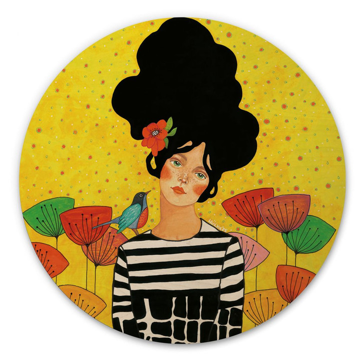 Holzbild Blumenmädchen im Sommergarten - Hülya - Rund - WA485593