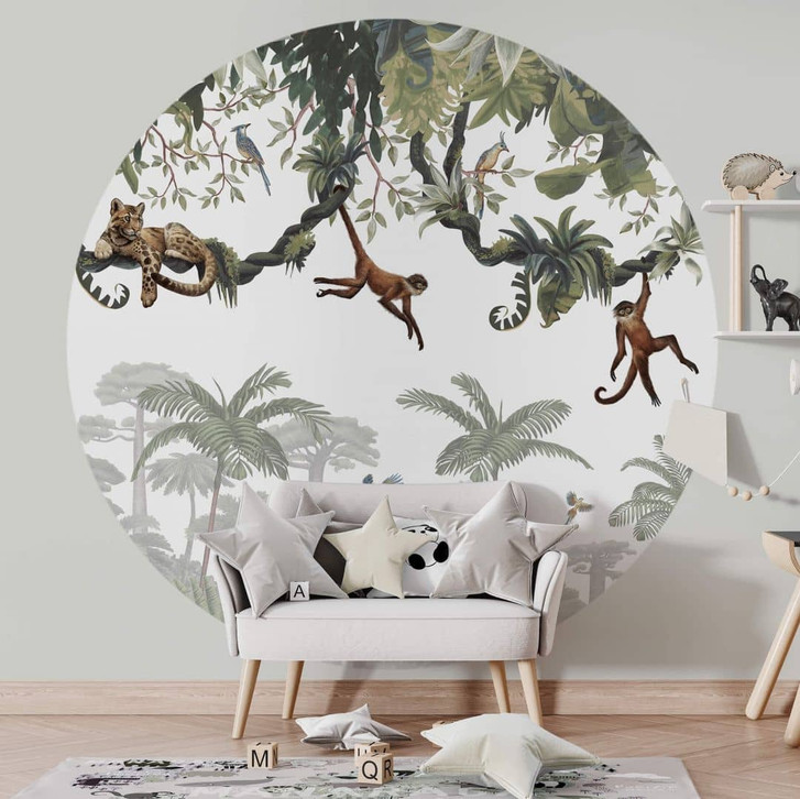 Kinderzimmer Fototapete Kikki Belle - Freche Äffchen - Rund - Selbstklebend/Vlies - WA354221