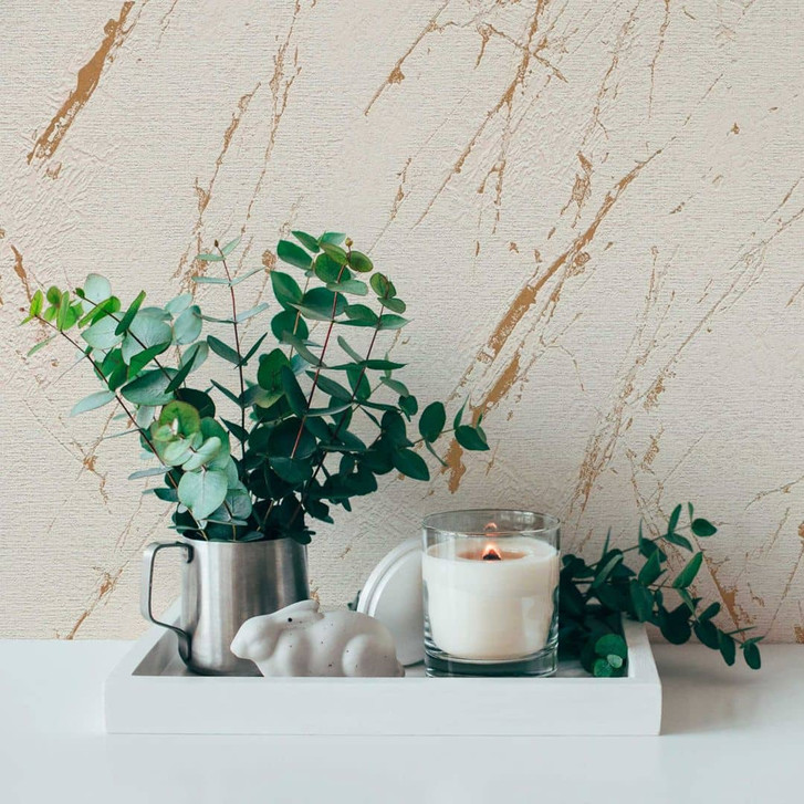 Moderne Marmor Vliestapete Beige Gold - Tapete mit Metalliceffekt - WA415883