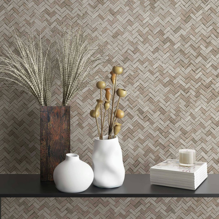 Vliestapete im Fischgratmuster mit leichter Holzmaserung beige Struktur - WA444681