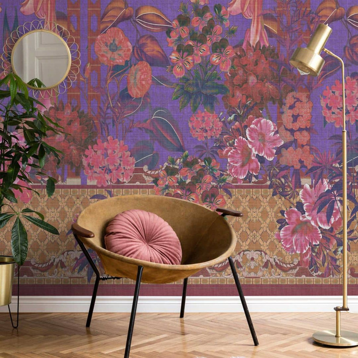 Fototapete Barocke Blumen - Pfingstrosen & Lilien auf Lila - Vlies - WA386157