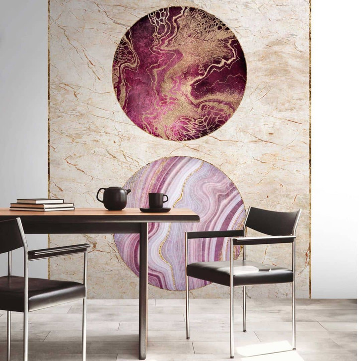 Fototapete mit Marmor- und Kreismotiv - Vliestapete Pink Gold - Moderne Wohnzimmer Tapete - WA418360