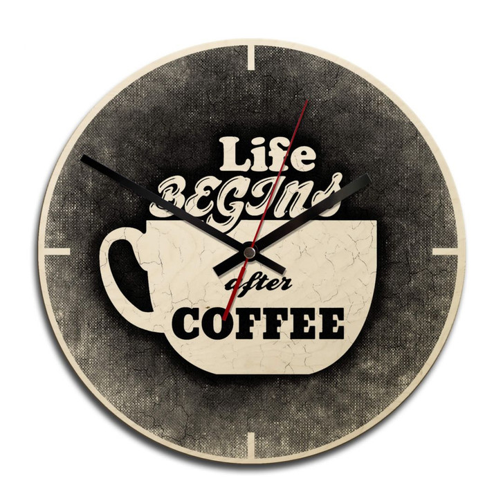 Holz-Wanduhr - Life begins after Coffee 02 - WA245291