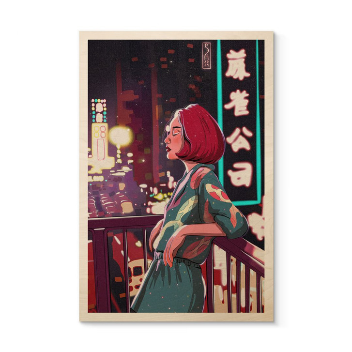 Holzbild Mädchen auf einem Balkon in Japan - Oliveira - WA449813