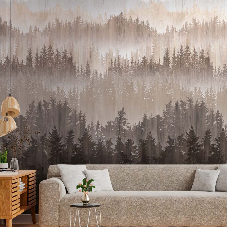 Fototapete Wald Braun Beige Vliestapete Bäume Tapete für Wohnzimmer, Schlafzimmer - WA378666