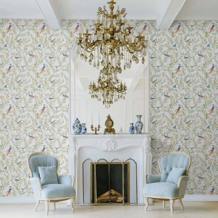 Vliestapete Vögel, Blumen Floral Natur matt in Grau - WA473018