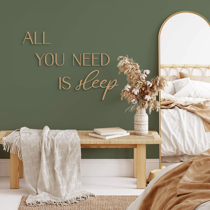 3D-Schriftzug All You Need Is Sleep – Natürliche MDF-Holzdeko für Schlafzimmer - WA405680