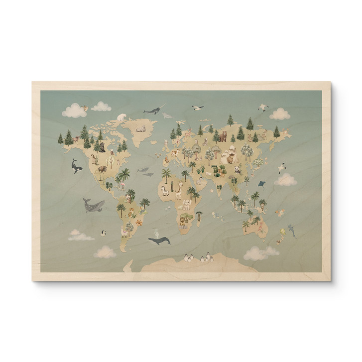 Holzbild Weltkarte - Welt der Tiere - Oliver Robins - WA518087