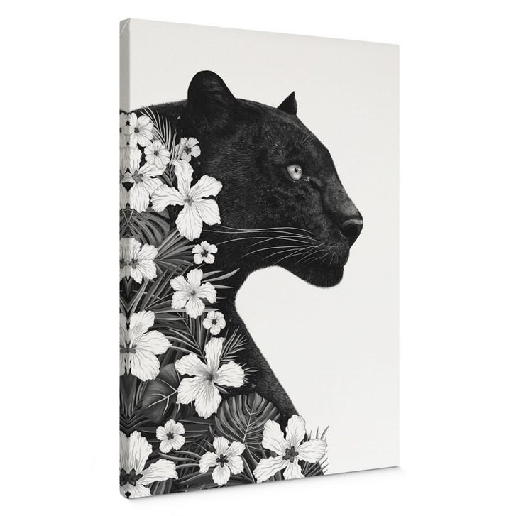 Leinwandbild Schwarzer Panther mit weissen Blumen - Korenkova - WA434522