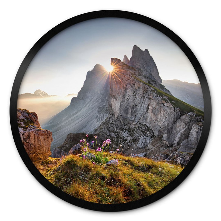 Poster Sonnenaufgang über den Bergen in Südtirol - Rund - WA428186