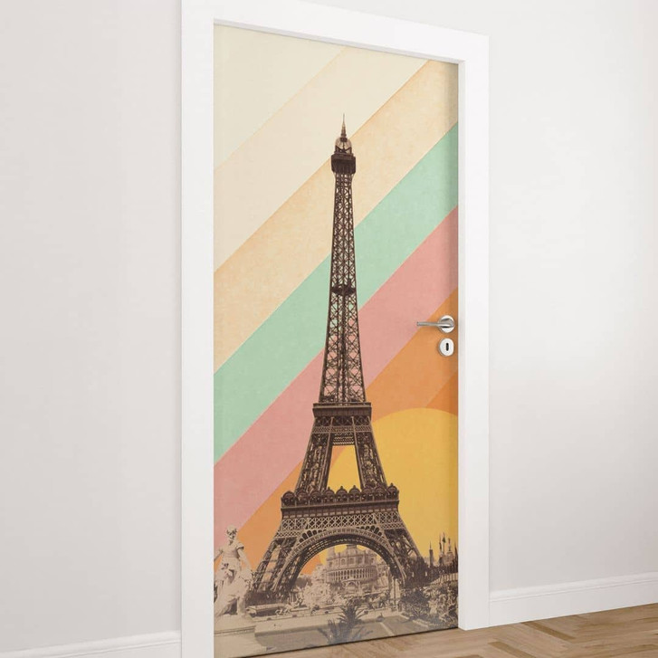 Türfolie Retro Eiffelturm mit Regenbogen - Bodart - Selbstklebende Türdeko - WA509815