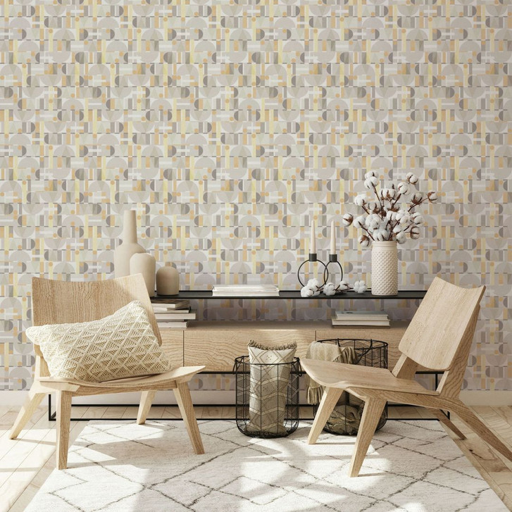 Vliestapete in Grau Weiss Gelb Moderne Formen Grafisch Geometrisch - WA451132