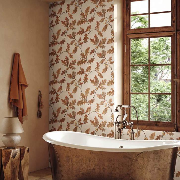 Vliestapete mit Blattmotiv mit Kastanien grau, braun Floral - WA508250
