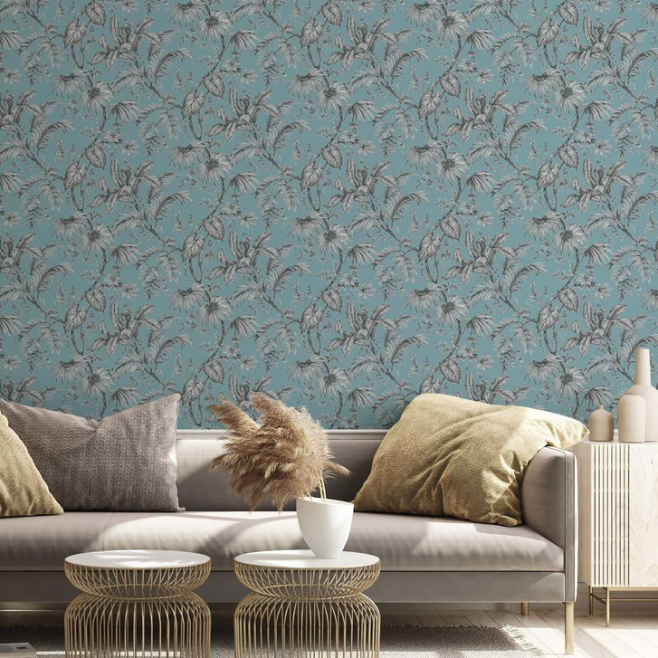 Vliestapete mit Pflanzen im Dschungel-Style grün, schwarz Floral - WA508683