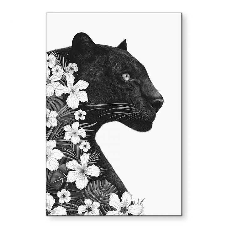 Wandbild Schwarzer Panther mit weissen Blumen - Korenkova - Alu- Dibond - WA434184