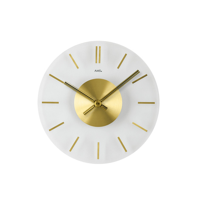 Wanduhr Mineralglas mit aufgelegten Stundenmarkierungen in Messing - UG100450