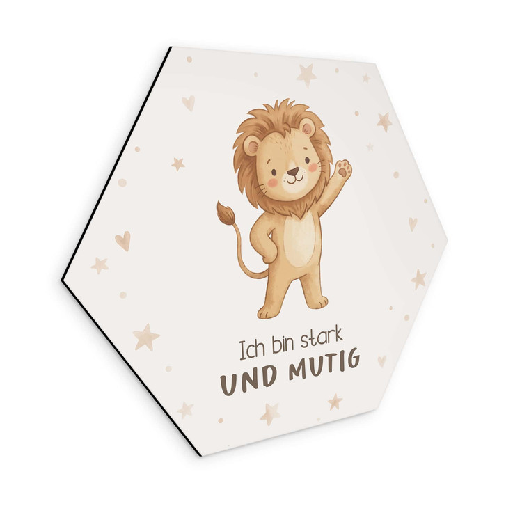 Alu-Dibond Hexagon mit Löwe - positiver Spruch 