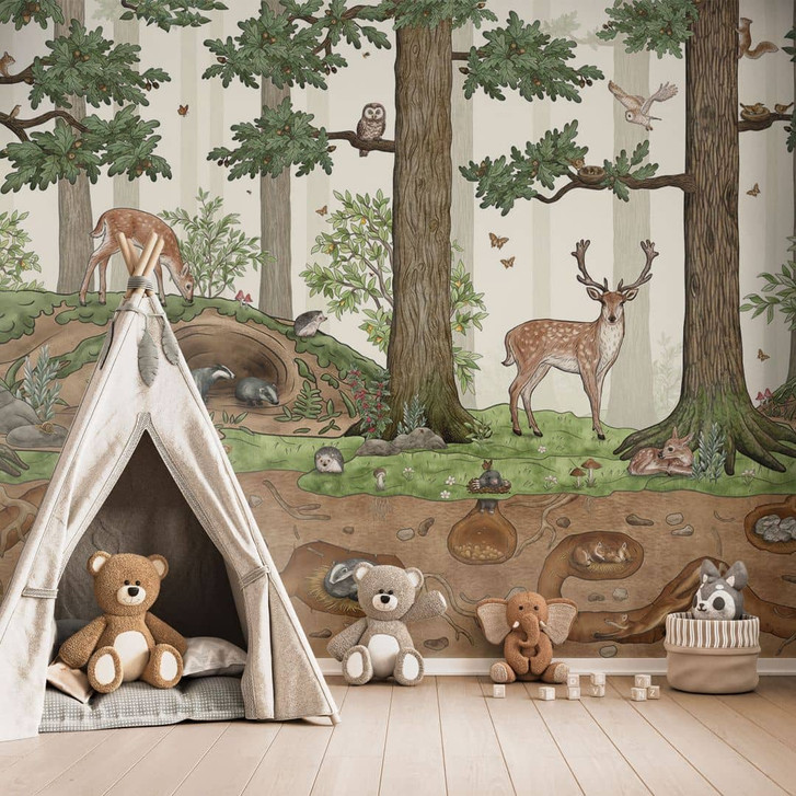 Fototapete Wimmelbild Waldtiere | Waldtapete fürs Kinderzimmer - Kikki Belle - WA493680