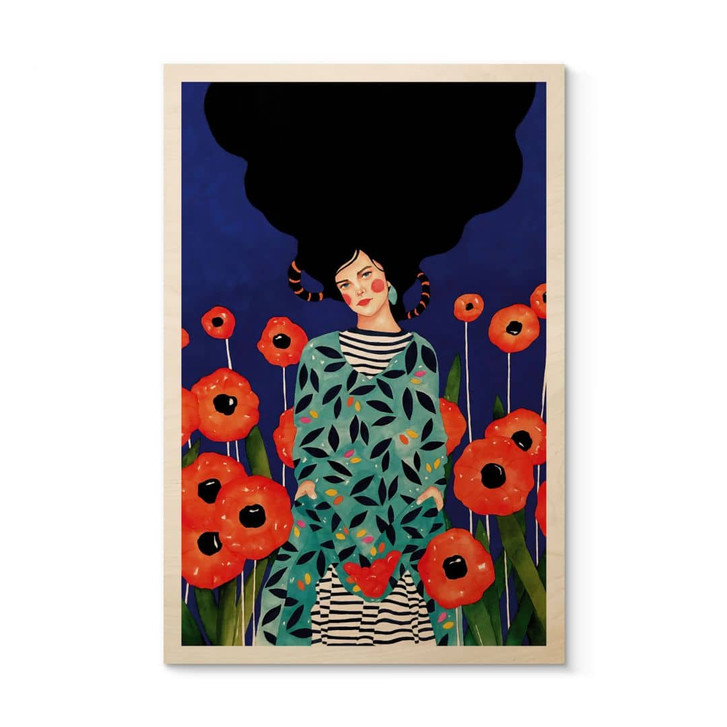 Holzbild Porträt im Mohnblumenfeld - Hülya - WA485615