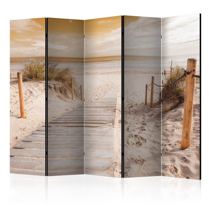 Paravent, Raumteiler freistehend, Trennwand - Am Strand - sepia , 5-teilig - 225 x 172 cm - WA455763