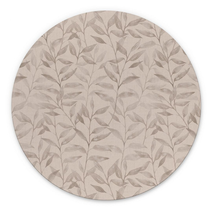 Wandbild Zarte Aquarell-Blätter - Soft Grau - Bloomery Decor - Alu-Dibond - Rund - WA491848