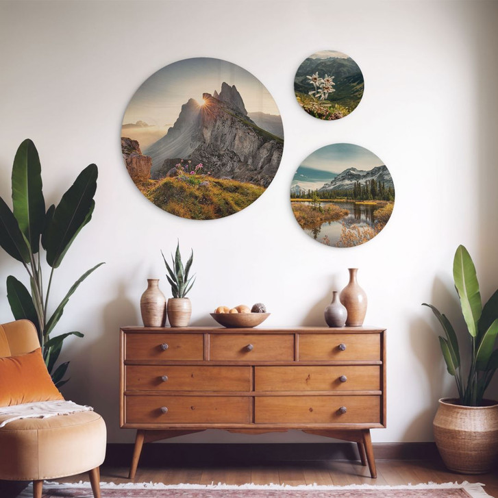 Holzbilder-Set Beeindruckende Berglandschaften (3-teilig) - Rund - WA432436
