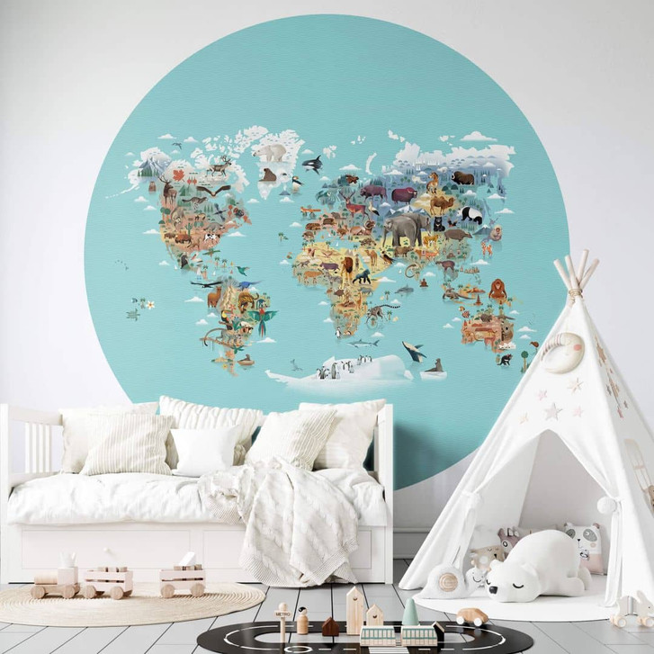 Kinderzimmer Fototapete World Map - Braun - Rund - Selbstklebend/Vlies - WA399135