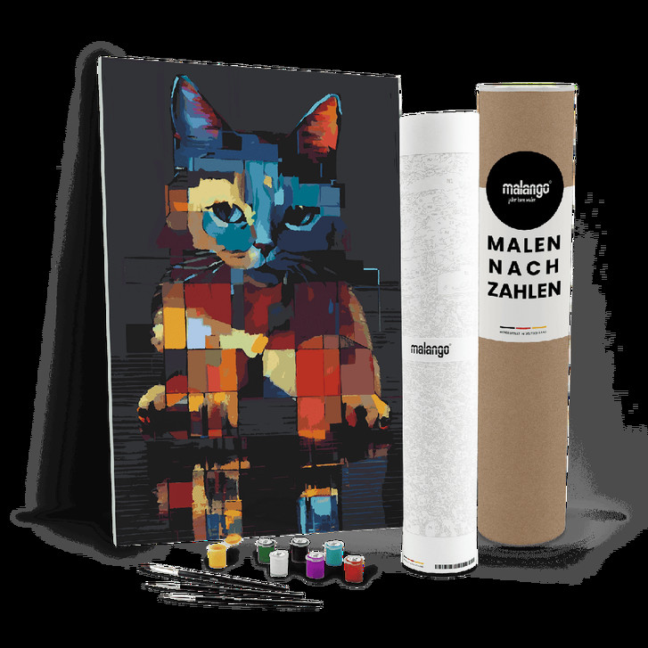 Malen nach Zahlen Leinwandbild - Katze Karlo abstrakt - WA447632
