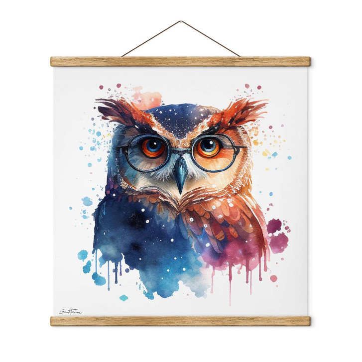 Stoffbild Heine - Intelligente Eule mit Brille - Astro Cruise - Quadratisch - WA411274